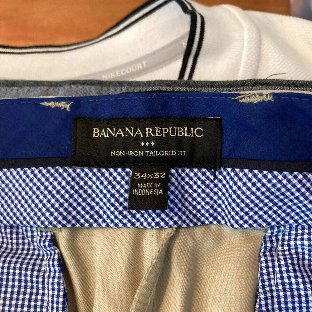 Banana Republic‎ Pants Mens Sz 34x32 Beige Chino Cotton Tailored Fit Non Iron